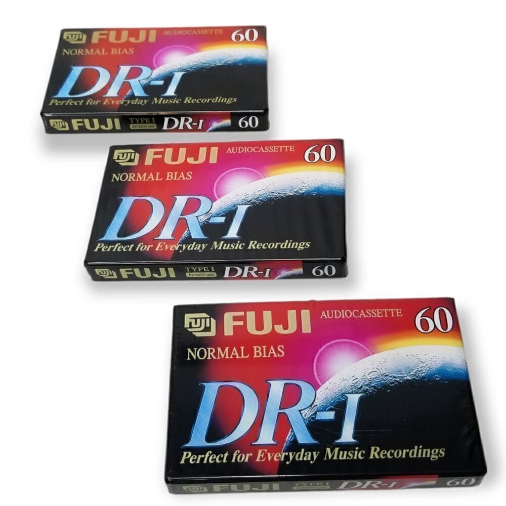 Fuji DR-I Blank Audio Cassette Tapes 60 Min Type I Normal Bias Sealed Lot of 3